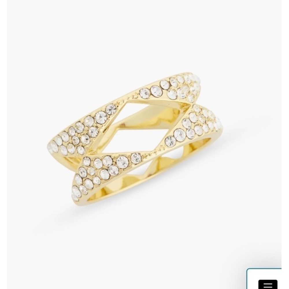 Coro Gold Tone Crystal X Band Ring Women's Fashion Jewelry Rhinestone